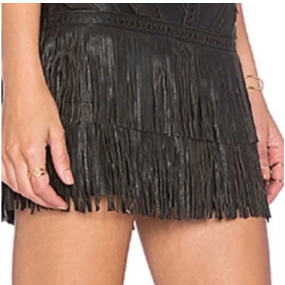 PARKER SOFT LEATHER Fringed Black Mini Skirt size 0 - Picture 4 of 6